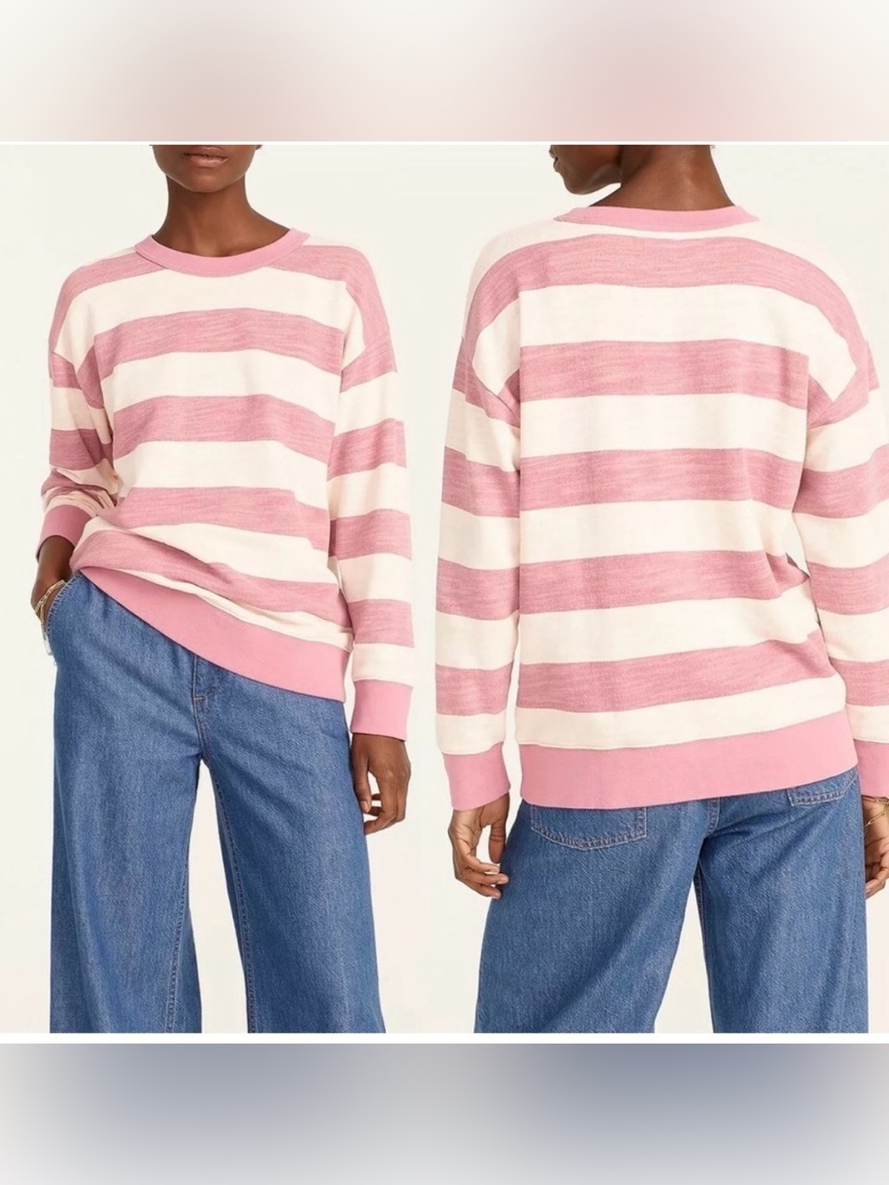 J Crew Vintage Cotton Terry Relaxed-Fit Pullover in Rugby Stripe Size Medium